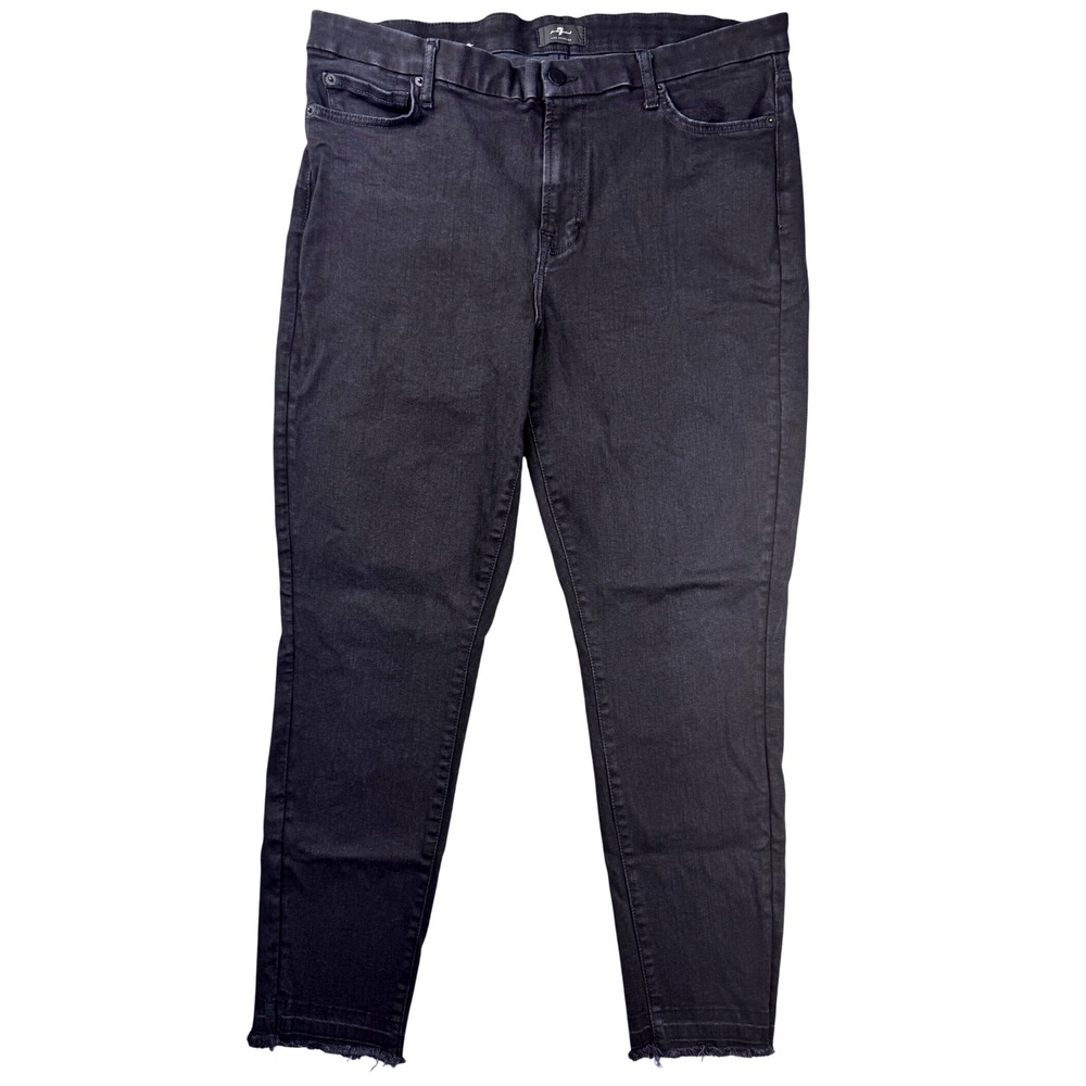 7 For All Mankind Womens Ankle Skinny Jeans Black Size 33 Denim Frayed Hem